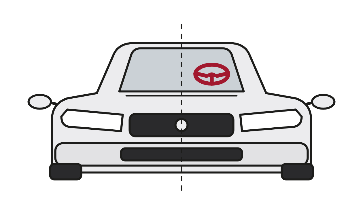 Front view of a left-hand-drive car: the driver sits on the left of the vehicle, which appears on the right of this picture