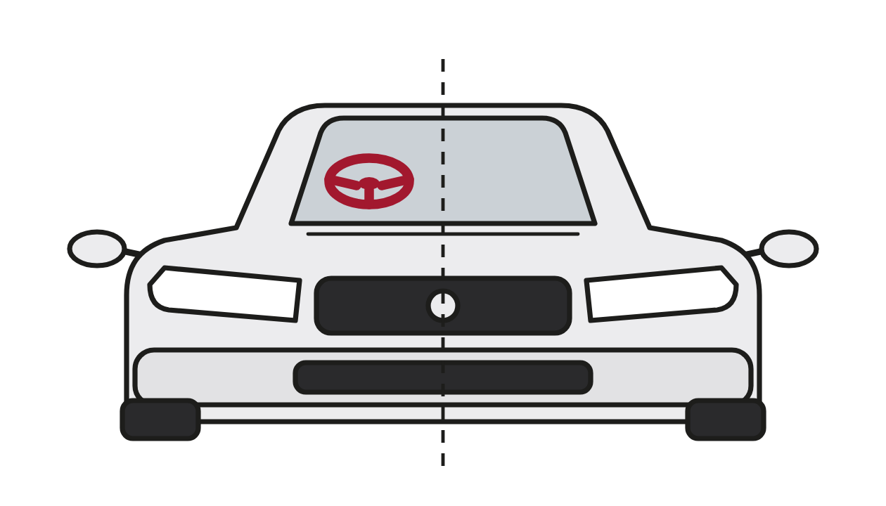 Front view of a UK right-hand-drive car: the driver sits on the right of the vehicle, which appears on the left of this picture